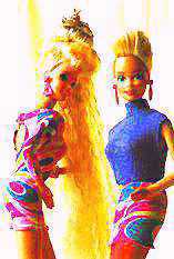 Plaatje Barbie 1995, zoet lachend, liefje zonder haar op d'r tanden